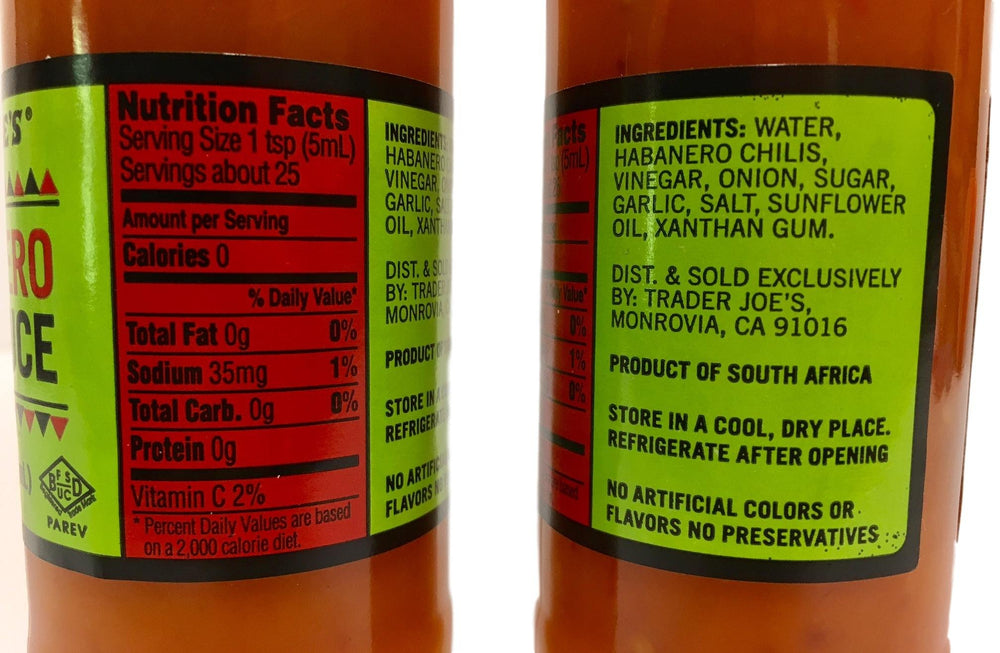 Trader Joe's Habanero Hot Sauce label close-up; vibrant color suggests flavor boost.