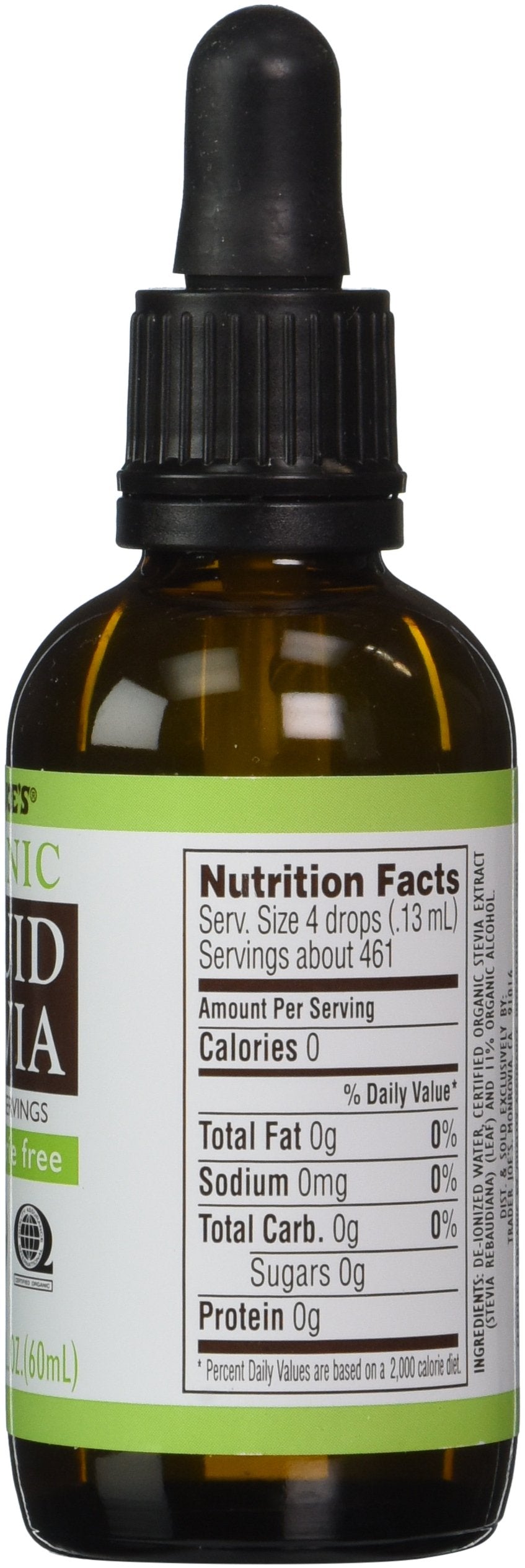Trader Joe's Organic Liquid Stevia drops into a teacup; adds sweetness without added sugar.
