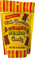 Trader Joe's Milk Chocolate Covered Gummy Bears: creamy chocolate coating around fruity gummies for a sweet snack