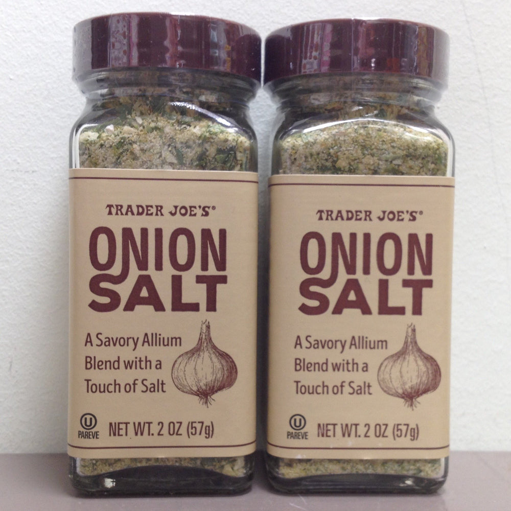 Trader Joe's Onion Salt front-pack display adds savory depth to meals.