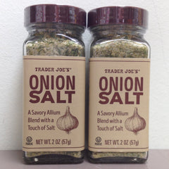Trader Joe's Onion Salt front-pack display adds savory depth to meals.