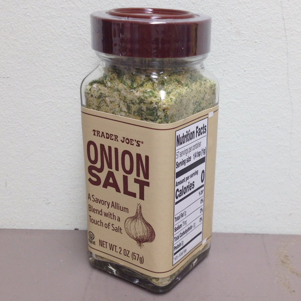 Trader Joe's Onion Salt use plate demonstrates quick flavor boost for finishing dishes.