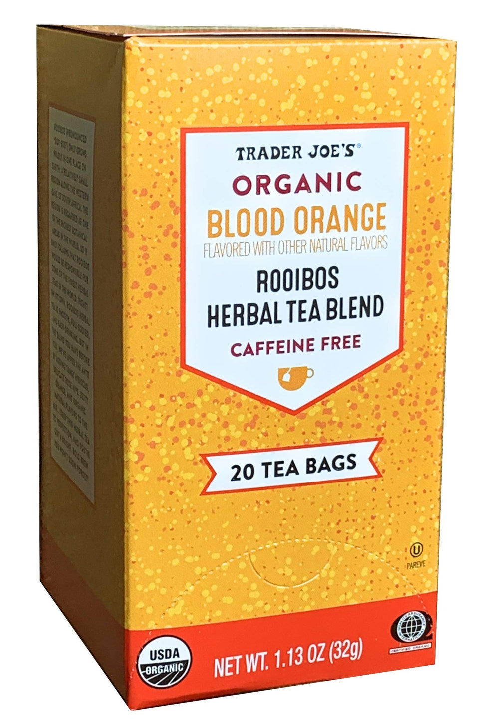 Trader Joe's Organic Blood Orange Rooibos tea bags emit soothing citrus aroma.