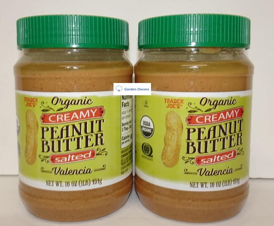 Trader Joe's Organic Creamy Peanut Butter Valencia Salted jar—smooth spread for snacks