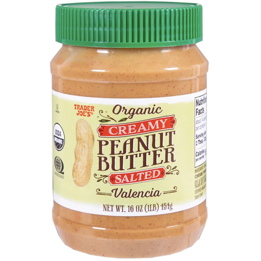 Trader Joe's Organic Peanut Butter Creamy jar close-up, smooth texture