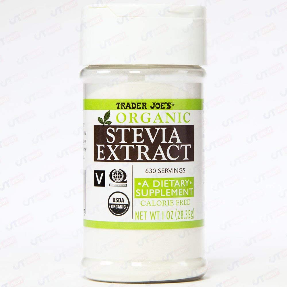 Trader Joe's Organic Stevia bottle—concentrated extract for calorie-free sweetness in beverages
