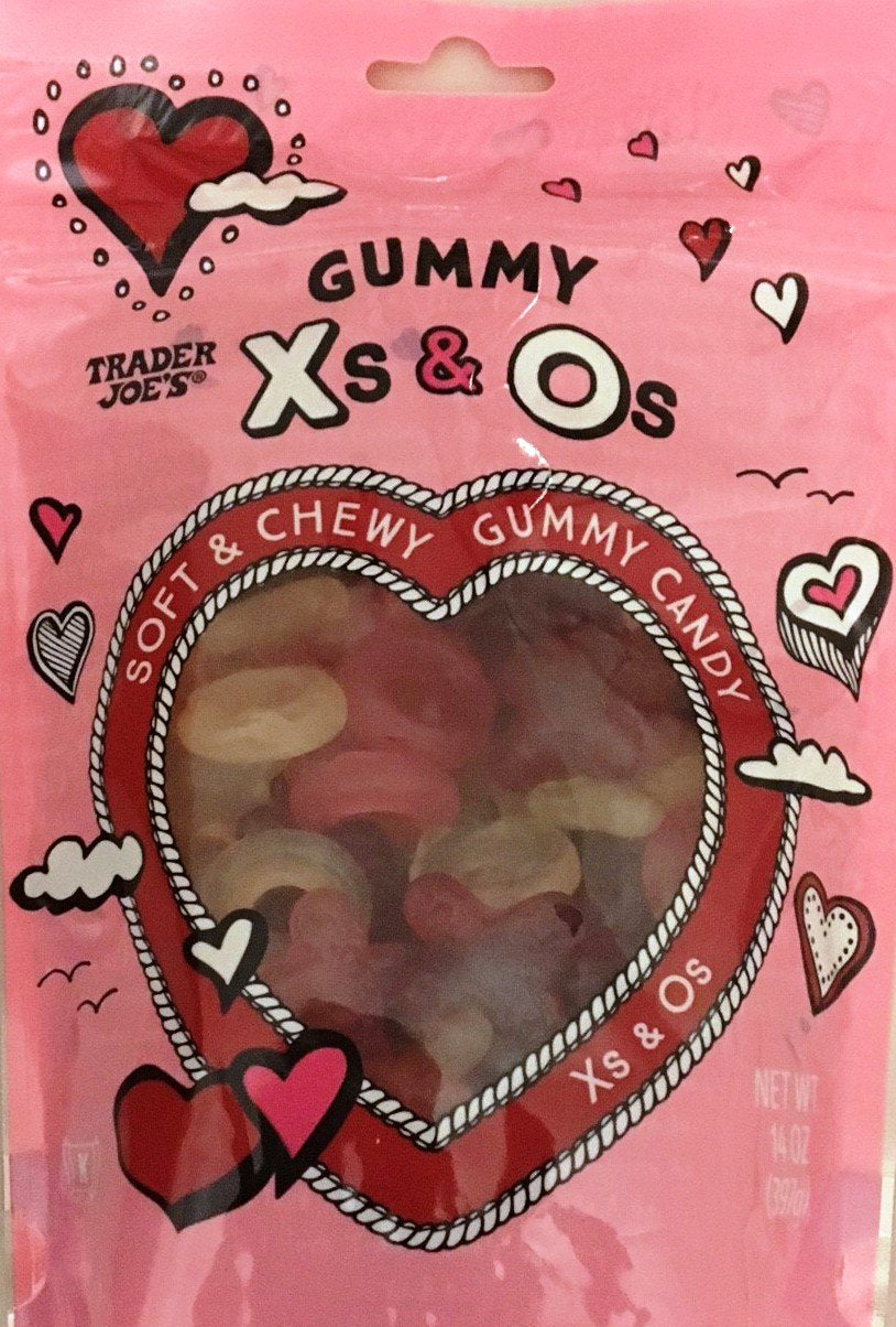 Trader Joe's Soft Chewy Gummy X's & O's pack front, ideal for on-the-go snacking.