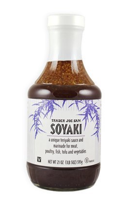 Trader Joe's Soyaki sauce in dipping dish, ideal glaze and table-ready flavor.