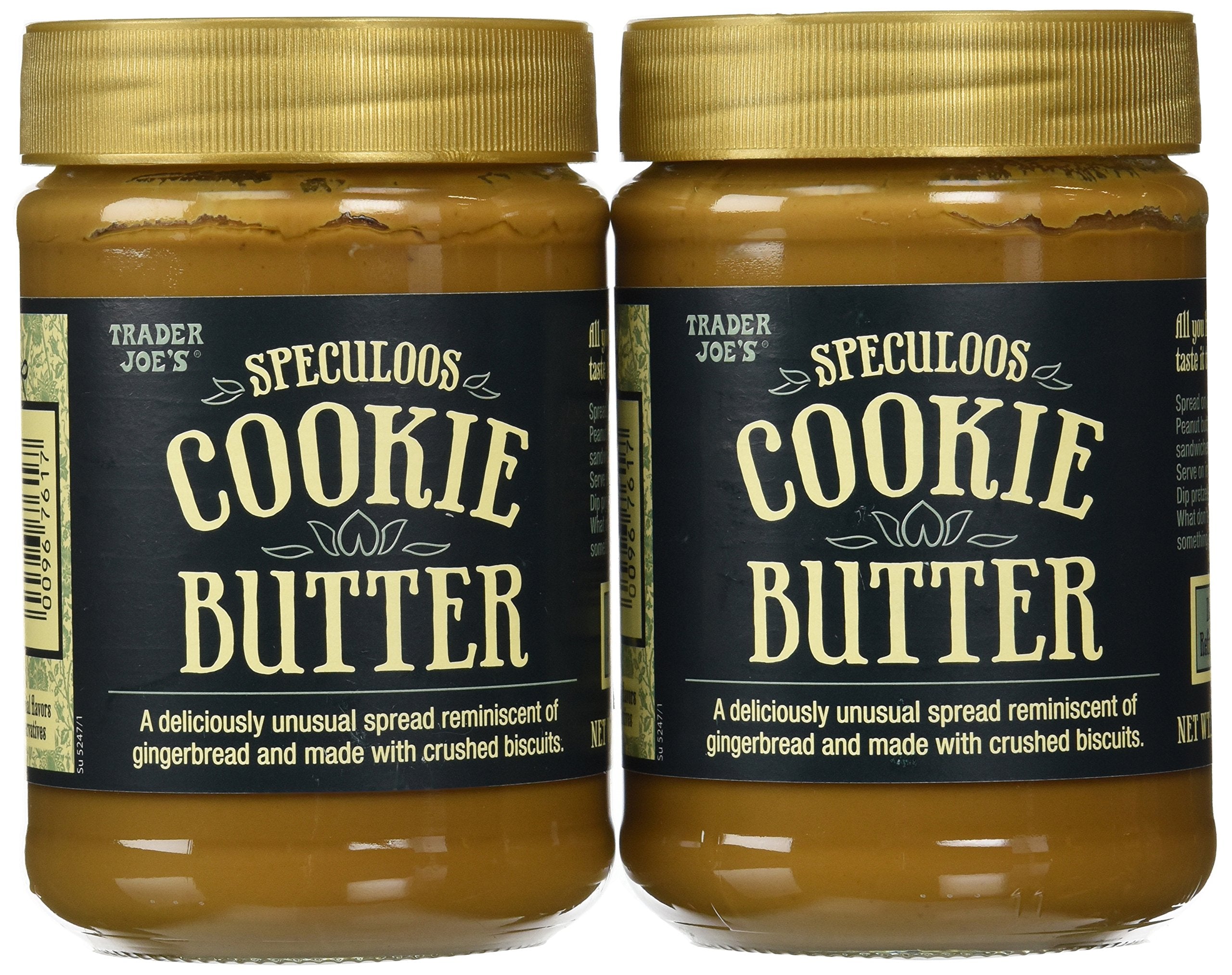 Trader Joe's Speculoos Cookie Butter jar close-up showing creamy texture for spreadability.