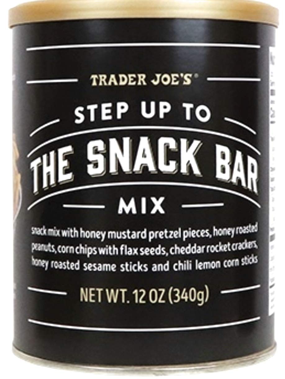 Trader Joe's Step Up to the Snack Bar Mix packaging shown for on-the-go snacking and quick energy.