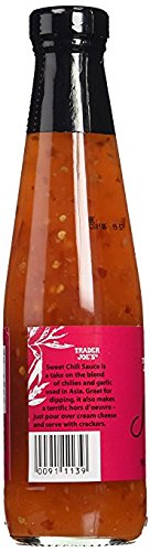 Trader Joe's Sweet Chili Sauce label close-up showing chili and garlic blend