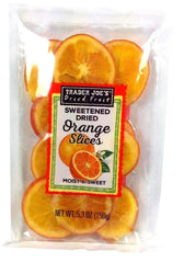Trader Joe's Sweetened Dried Orange Slices flatlay for on-the-go snacking.