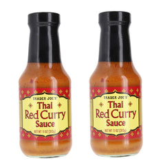 Trader Joe's Thai Red Curry Sauce Bundle—packaging front showcasing two bottles for quick meals.