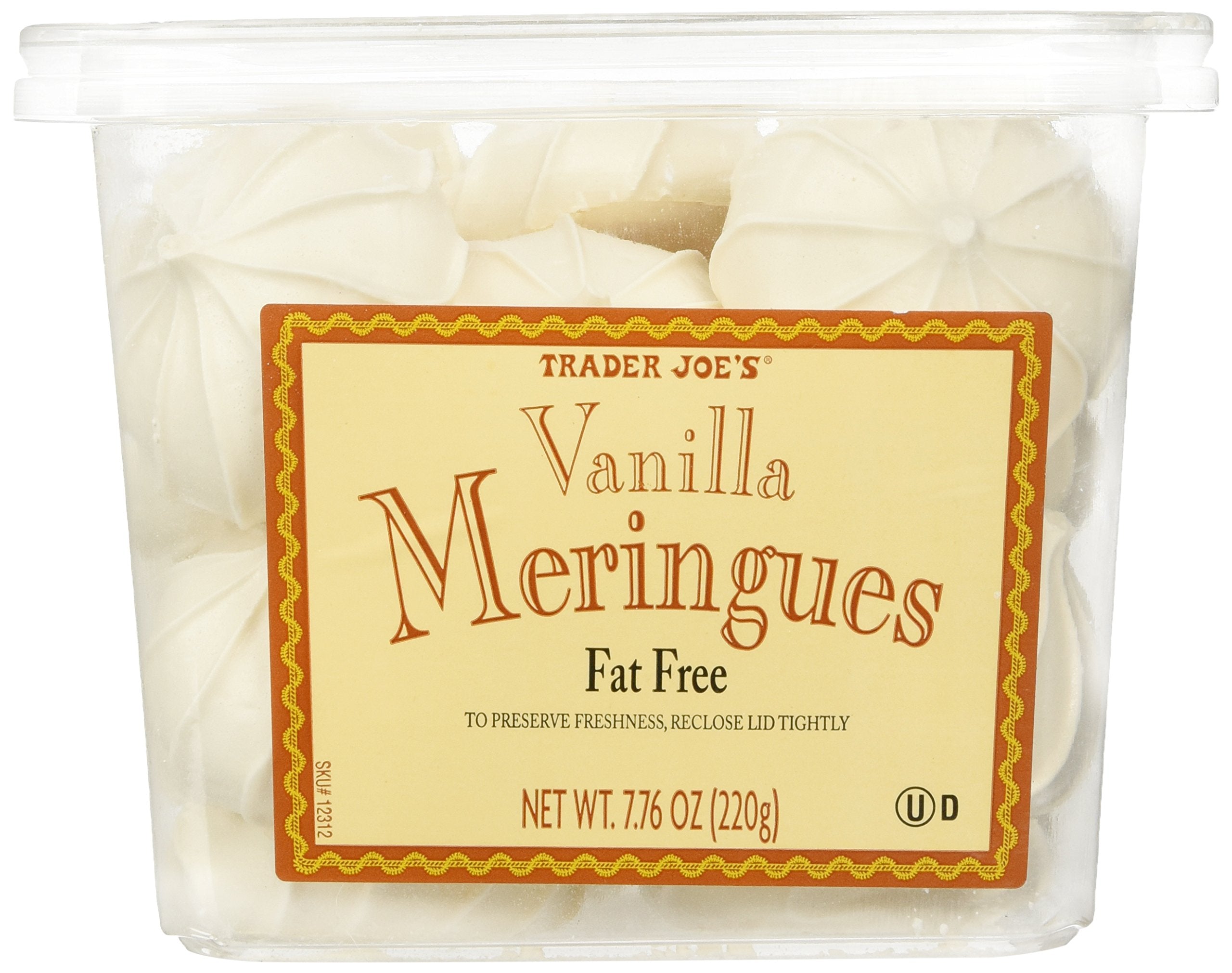 Trader Joe's Vanilla Meringues pack shot showing airy texture and light sweetness