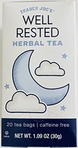 Trader Joe's Well Rested herbal tea bags in a box, ideal for a soothing evening routine.
