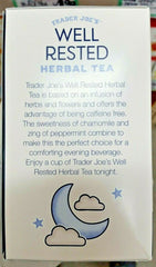 Trader Joe's Well Rested tea bags close-up, highlighting a soothing evening ritual.