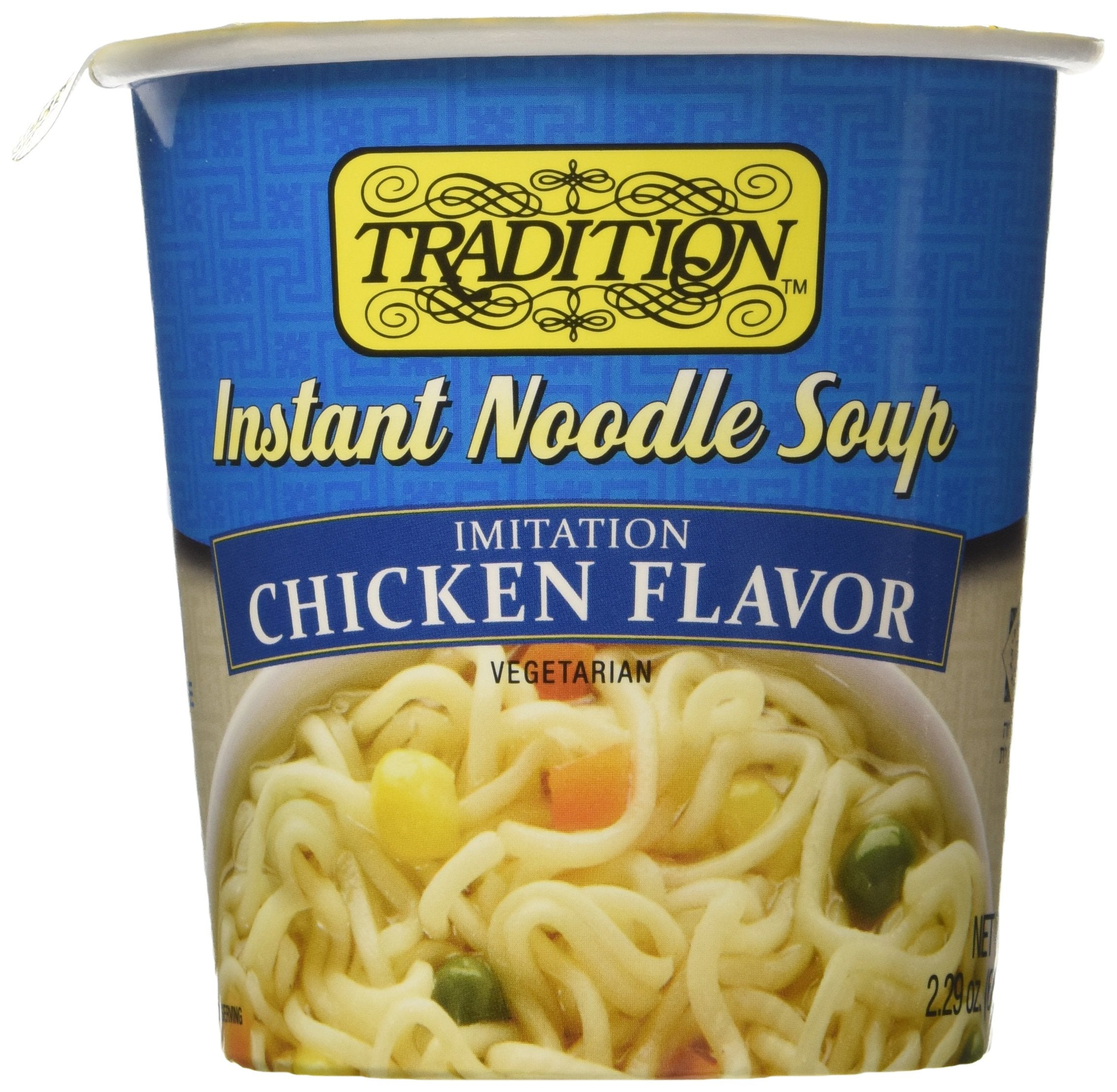 Tradition imitation chicken flavor instant noodle cup ready in minutes.