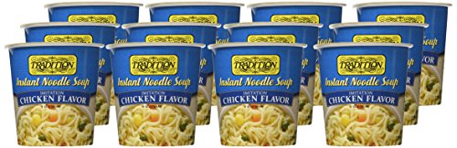 Tradition imitation chicken flavor noodles on table ideal for quick dinners.