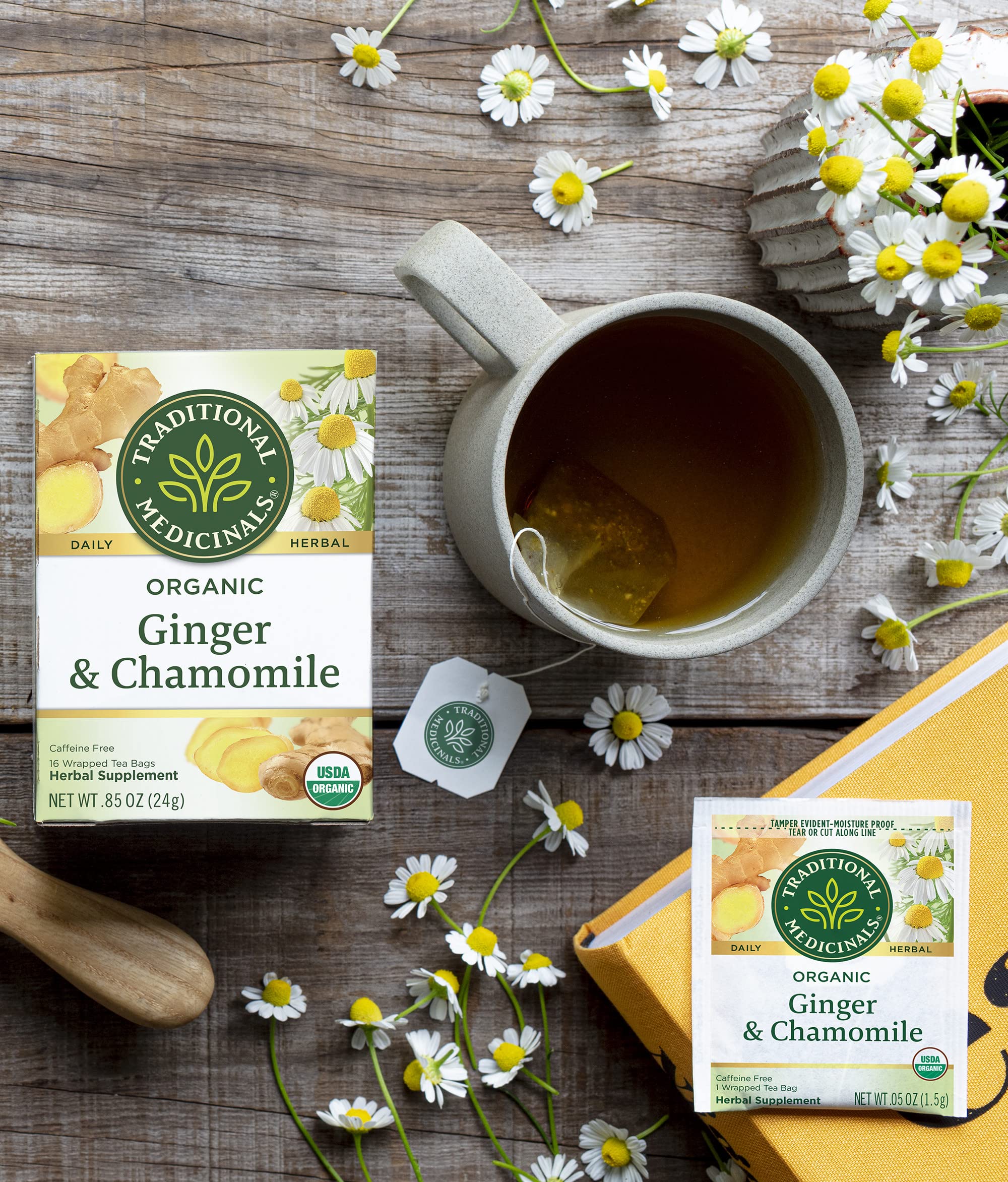 Traditional Medicinals 16-tea-bags carton ready for daily routines.