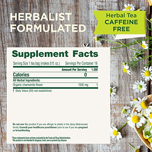 Traditional Medicinals chamomile tea cup steeping with calming aroma.