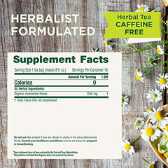 Traditional Medicinals chamomile tea cup steeping with calming aroma.