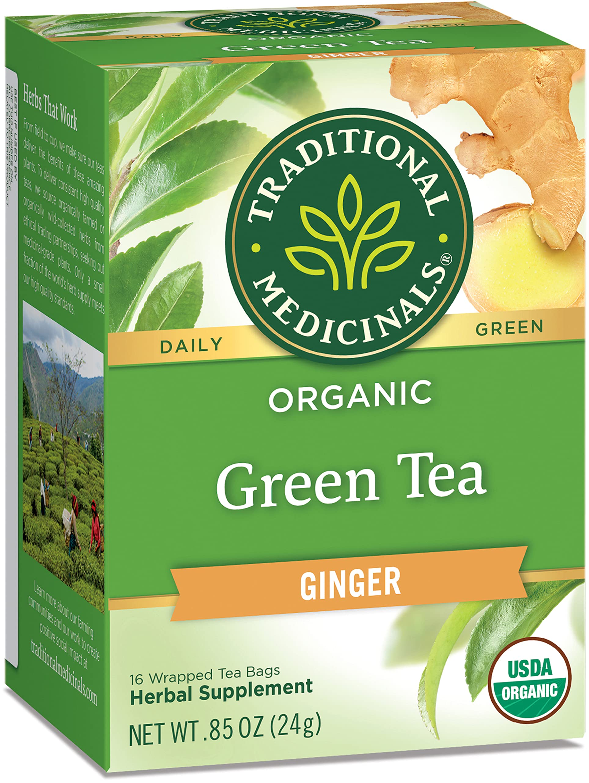 A comforting cup of Traditional Medicinals organic green tea ginger infusion