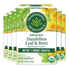 Traditional Medicinals Dandelion Root Tea pack promotes gentle digestion.
