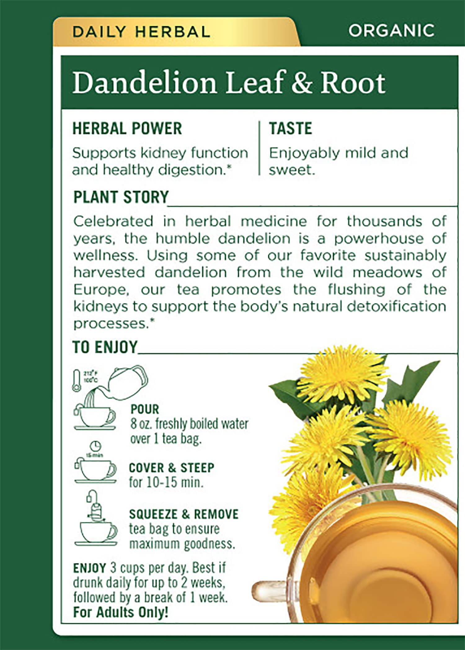 Traditional Medicinals Dandelion tea bags pack ideal for a comforting daily ritual