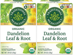 Traditional Medicinals dandelion tea bags in a pack for gentle daily digestion.
