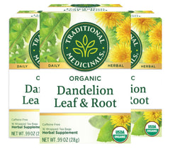 Traditional Medicinals Dandelion tea box front highlighting organic ingredients for everyday digestion