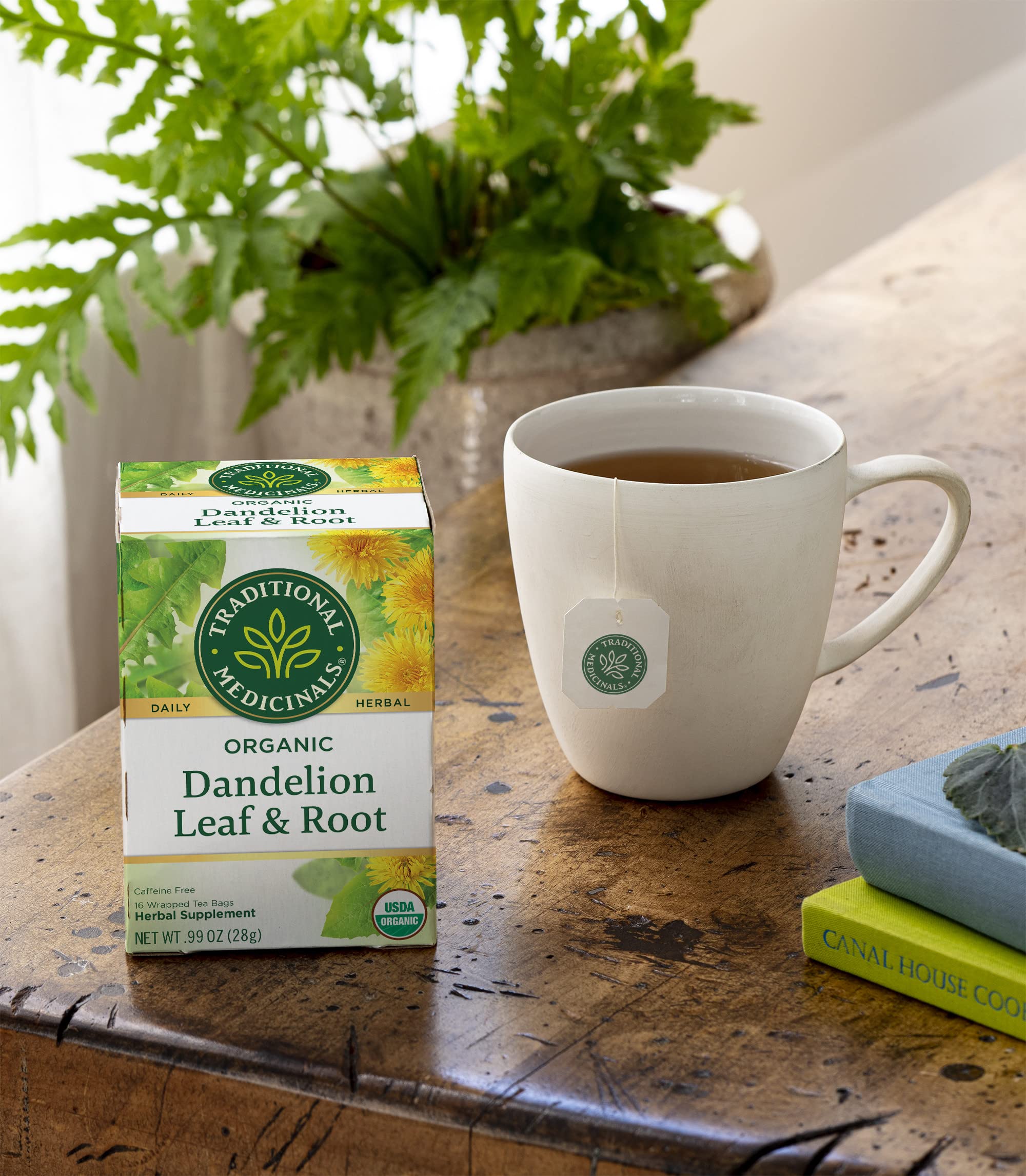 Traditional Medicinals packaging on a shelf highlighting eco-friendly design and organic ingredients