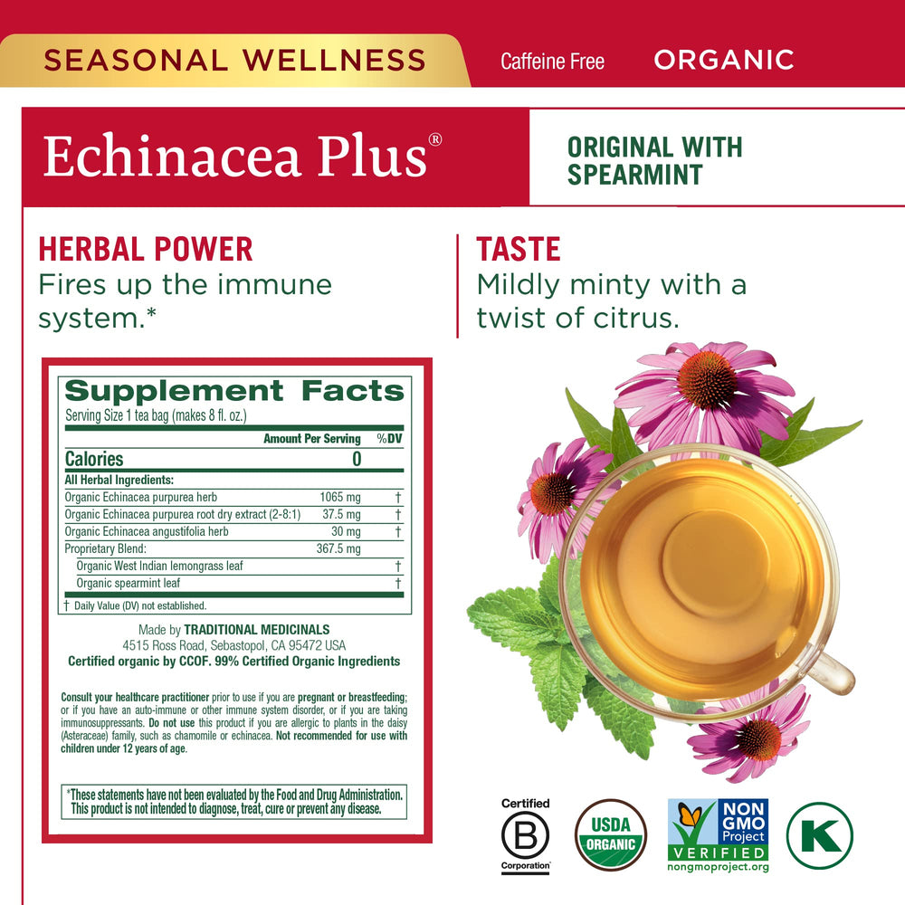 Traditional Medicinals Echinacea Plus tea bags support everyday wellness rituals
