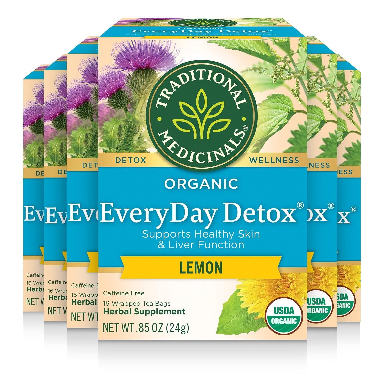 Traditional Medicinals Everyday Detox Lemon box showcases organic ingredients for a bright daily ritual.