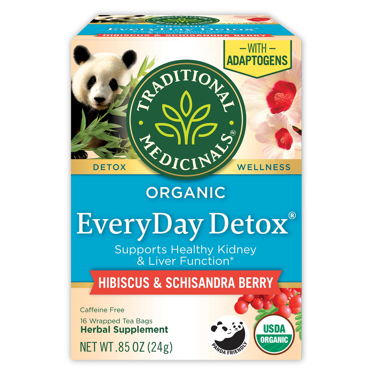 Traditional Medicinals Everyday Detox tea bags offer a caffeine-free detox option.