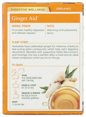 Traditional Medicinals Ginger Aid box back with certifications and ingredients