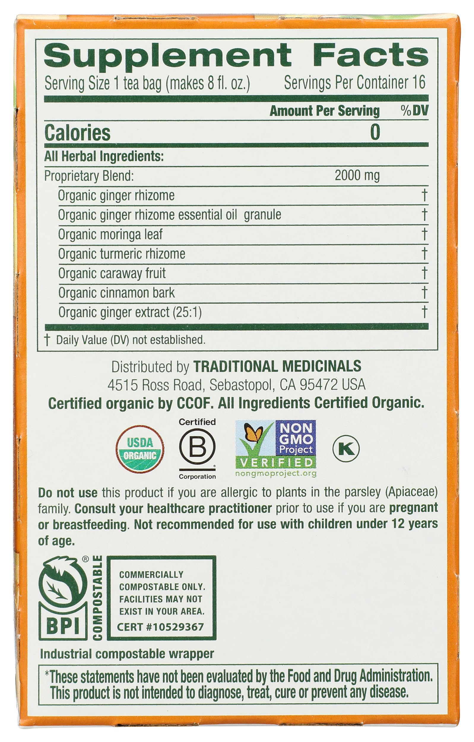 Traditional Medicinals Ginger Aid box front showing organic label