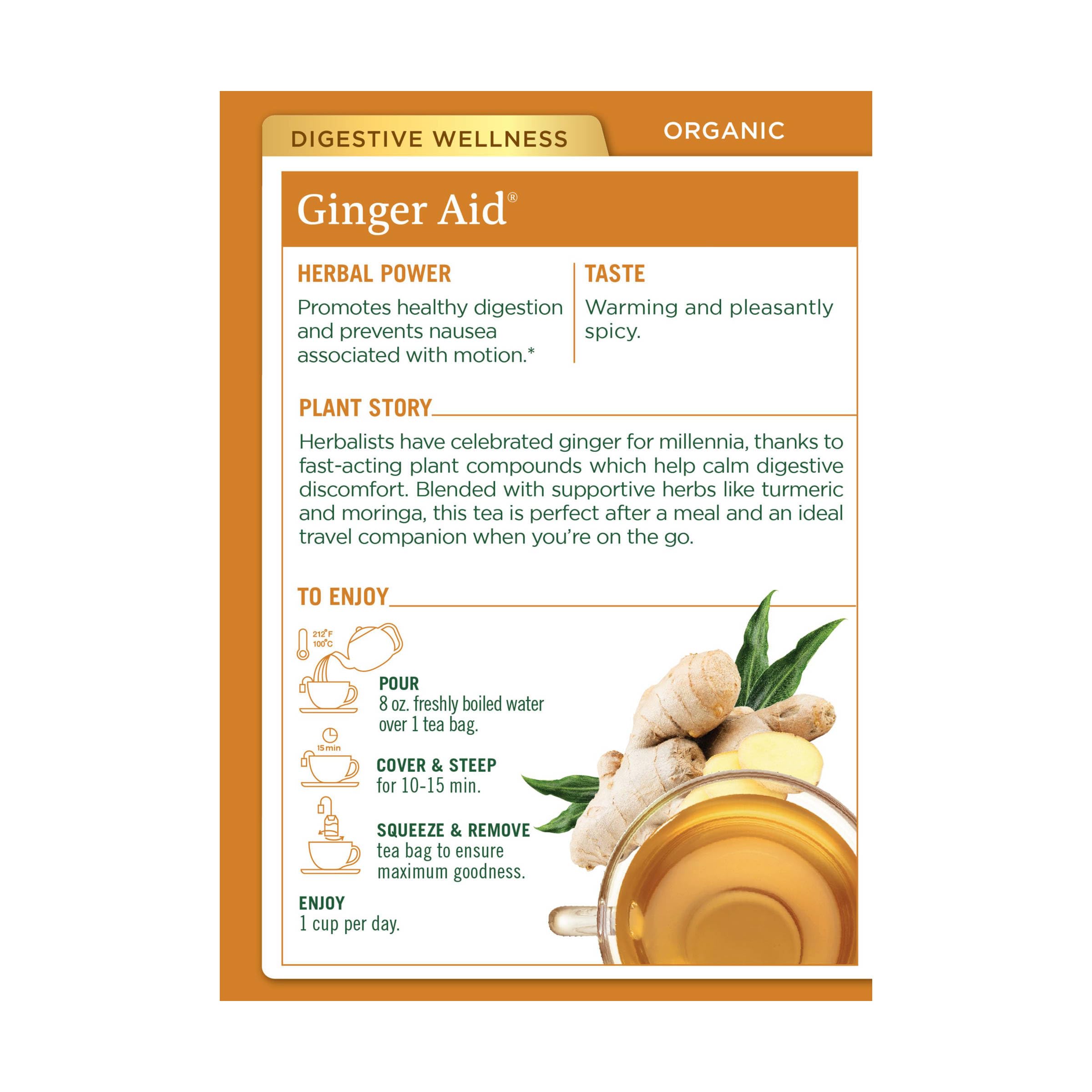 Traditional Medicinals Ginger Aid tea steeping in hot water