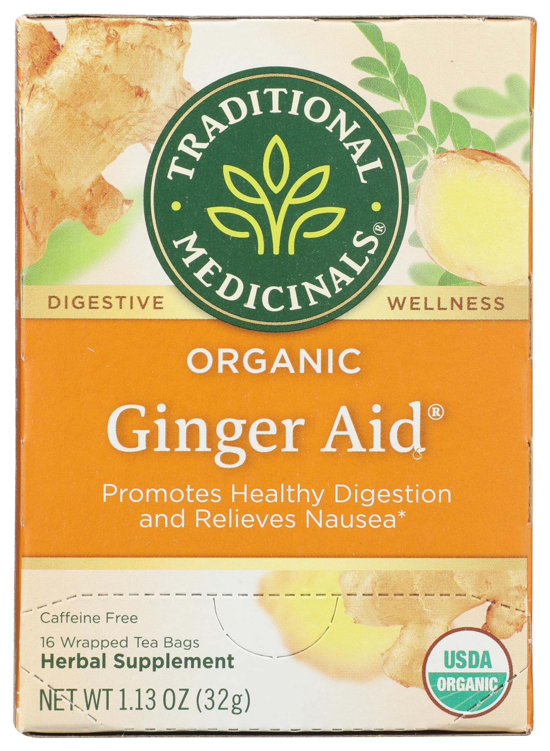 Traditional Medicinals Ginger Aid tea bag ready for infusion, cozy comfort