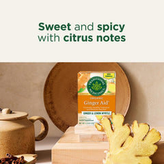 Traditional Medicinals Ginger Aid tea packaging materials showing compostable design.