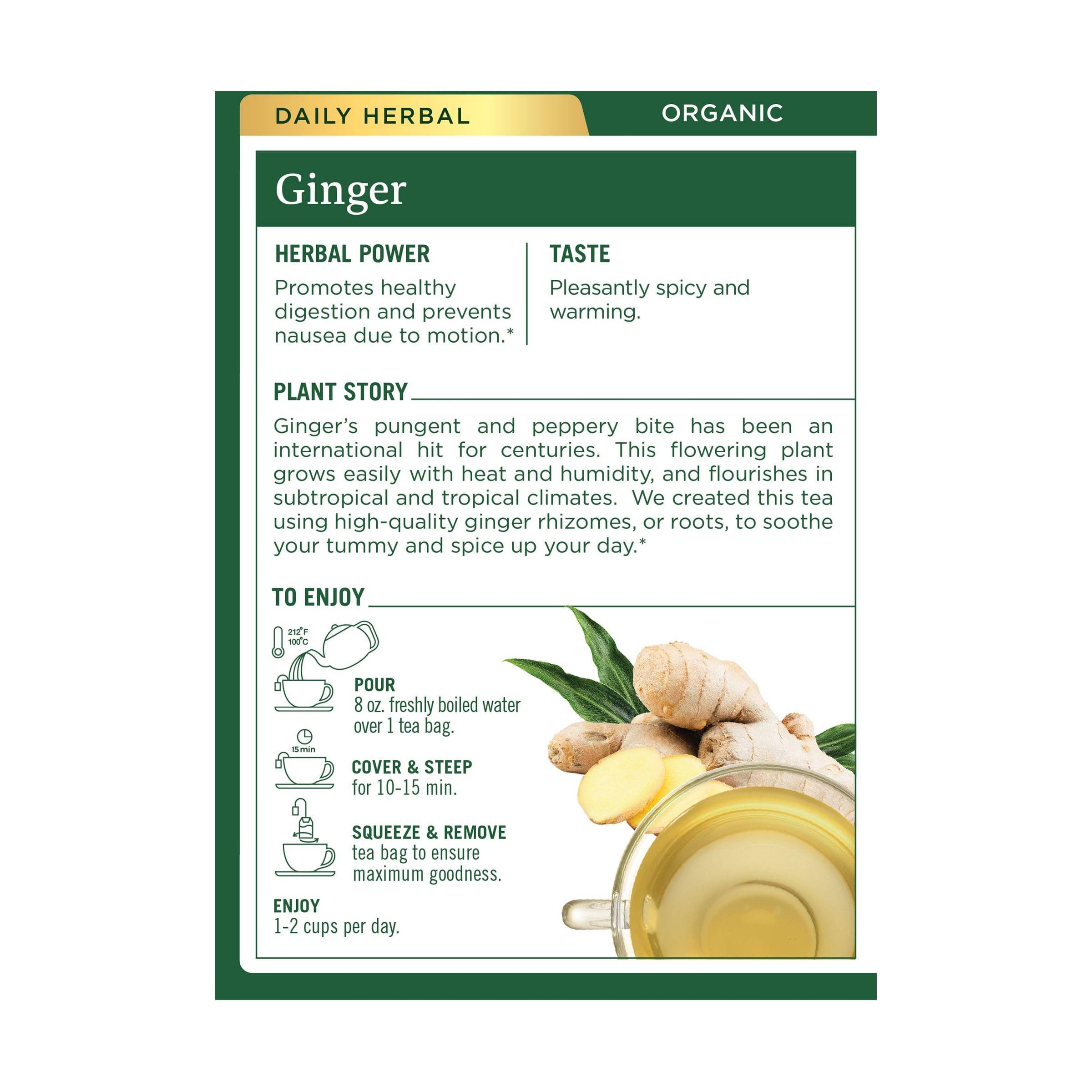 Traditional Medicinals Ginger Tea loose ginger roots showcase natural ingredients for flavor.