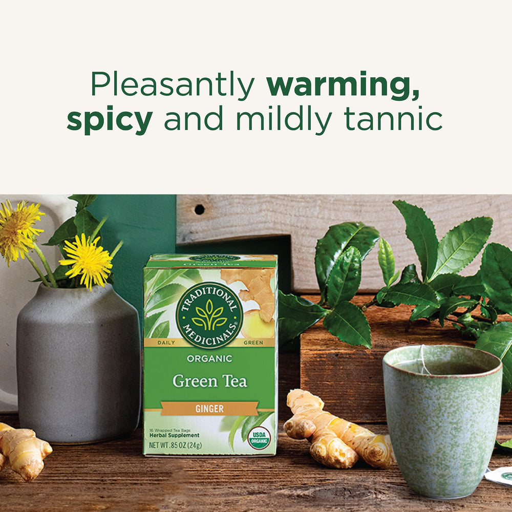 Traditional Medicinals Green Tea Ginger ginger roots closeup highlighting natural ingredients