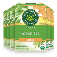 Traditional Medicinals Green Tea Ginger packaging front for a soothing daily ritual