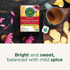 Traditional Medicinals Immune Zoom ingredients close-up highlighting echinacea and lemon zest.