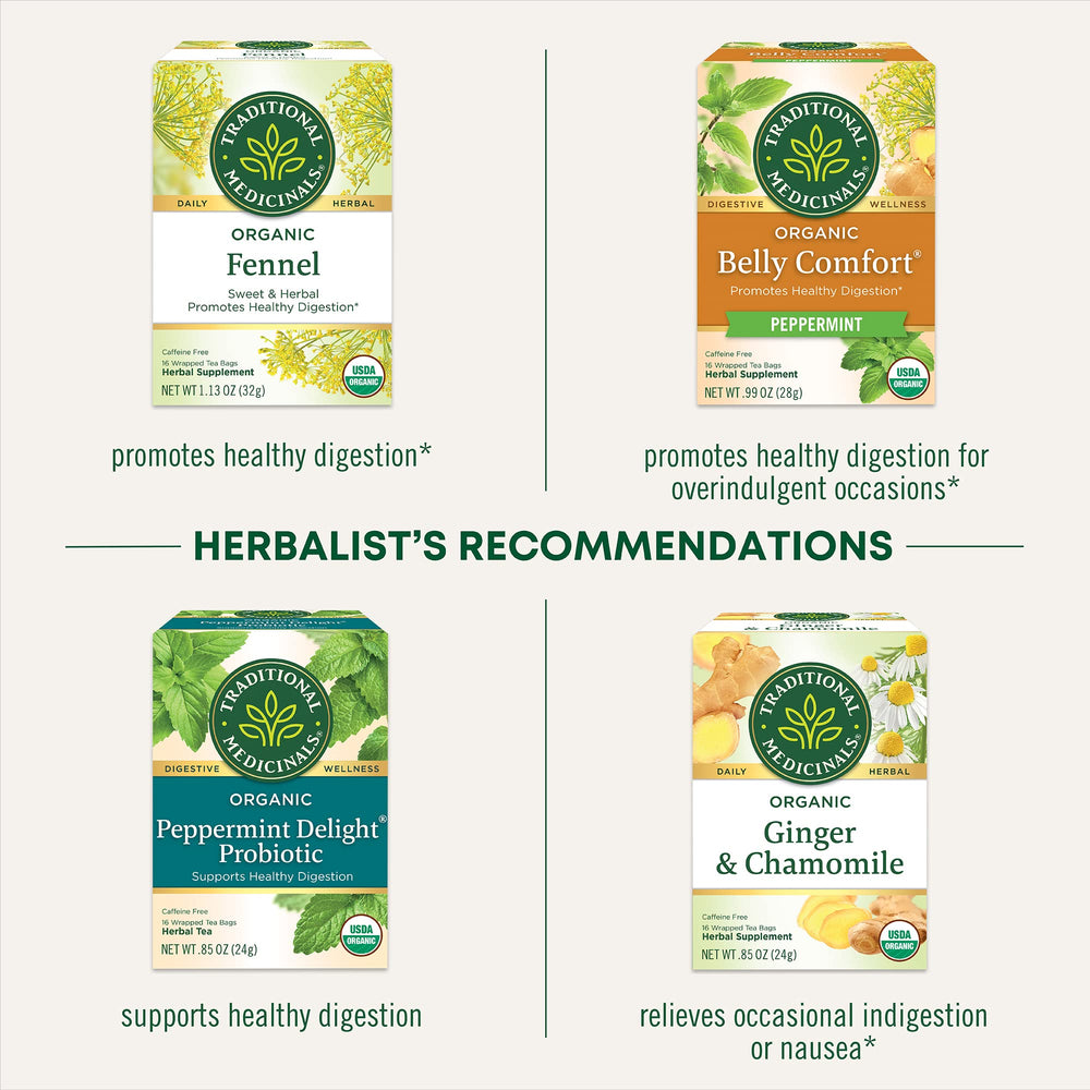 Traditional Medicinals label close-up showing organic and kosher features.