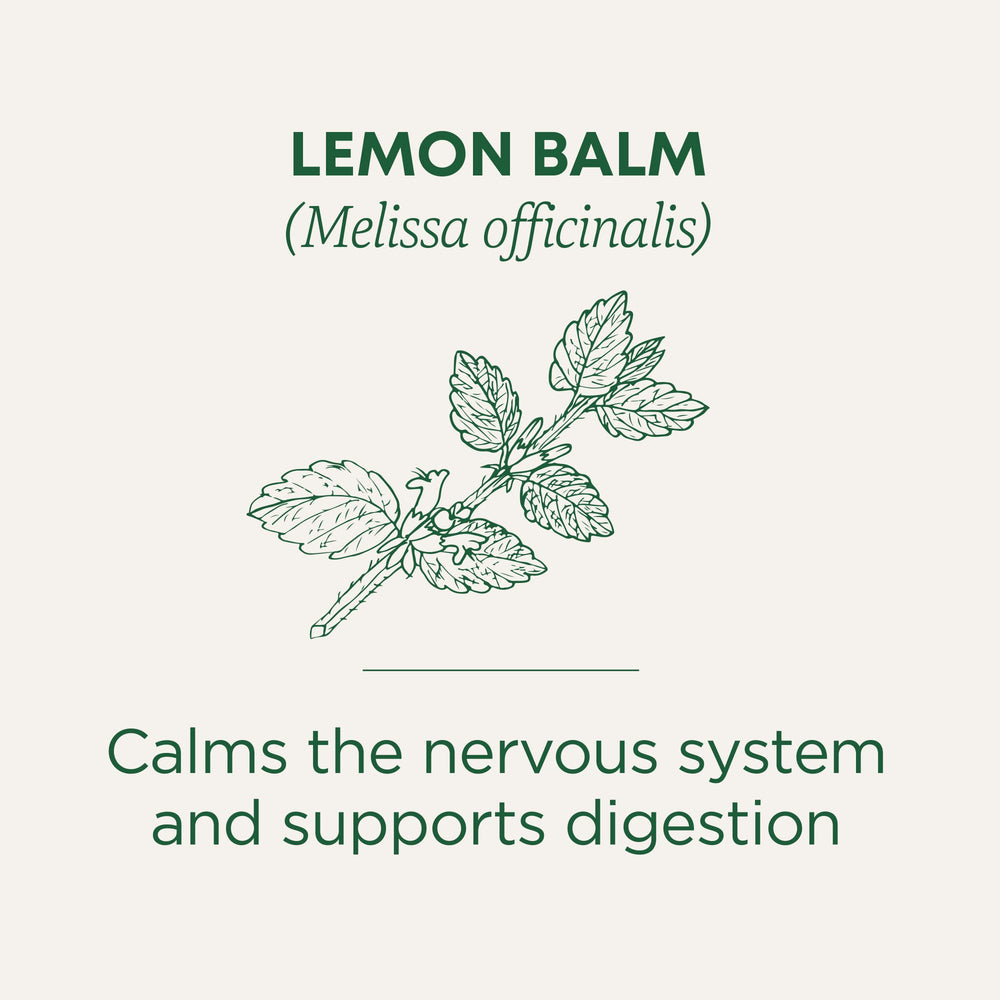 Caffeine-free label on Traditional Medicinals Lemon Balm tea packaging