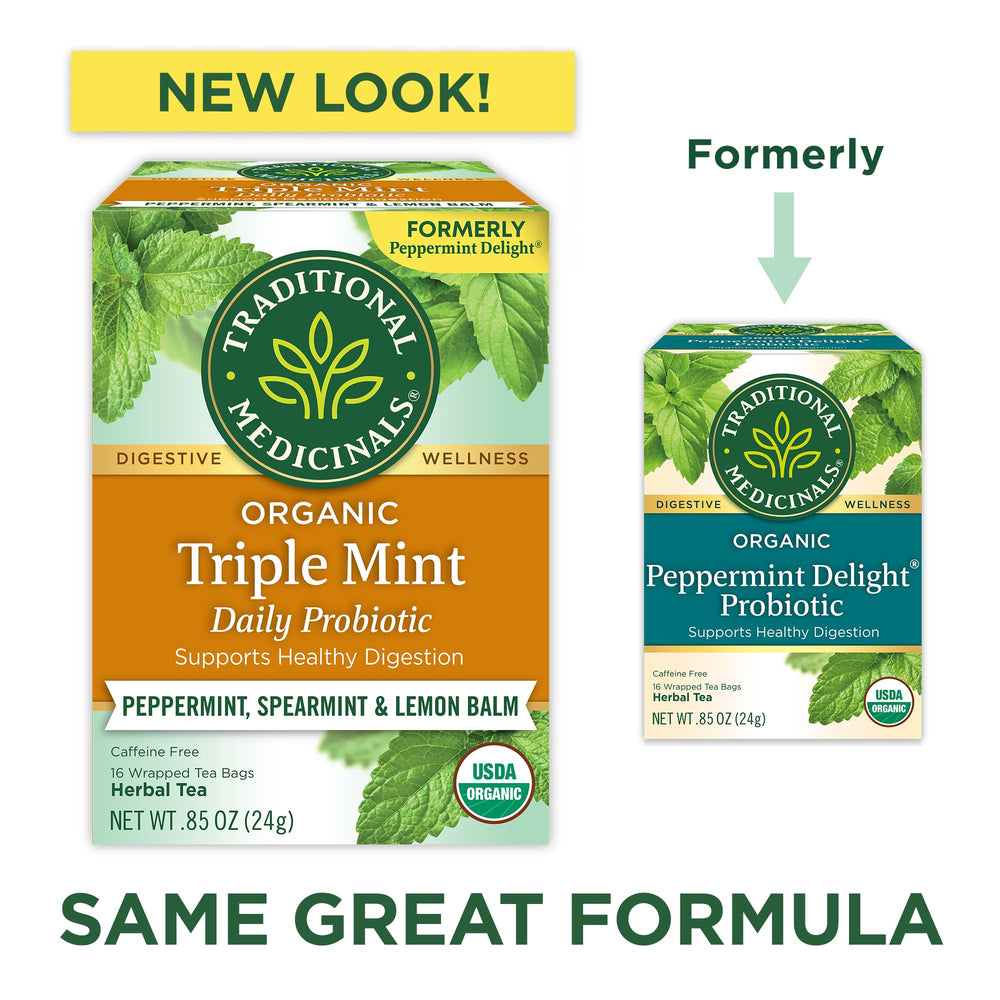 Traditional Medicinals lemon balm dried herbs highlighting calming herbal notes.