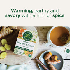 Meadowsweet and ginger leaves emphasize a warming, balanced herbal profile.