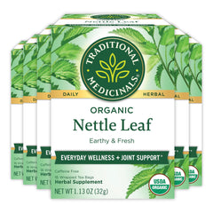 Traditional Medicinals nettle tea box shows organic packaging for wellness.