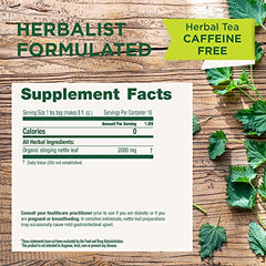 Traditional Medicinals nettle tea being steeped in a cup emphasizing earthy flavor and calm moments.