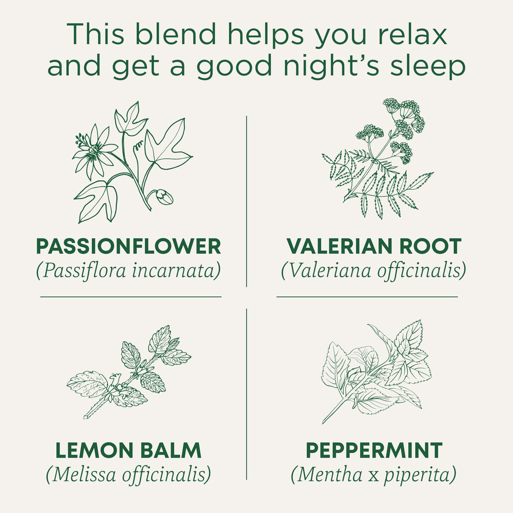 Traditional Medicinals Nighty Night Extra packaging highlights organic, caffeine-free herbal blend.